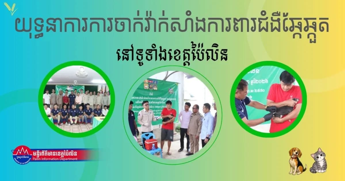 មន្ទីរកសិកម្មខេត្តប៉ៃលិន បើកយុទ្ធនាការទ្រង់ទ្រាយធំ ចុះចាក់វ៉ាក់សាំងការពារជំងឺឆ្កែឆ្កួតដោយឥតគិតថ្លៃដល់ខ្នងផ្ទះ