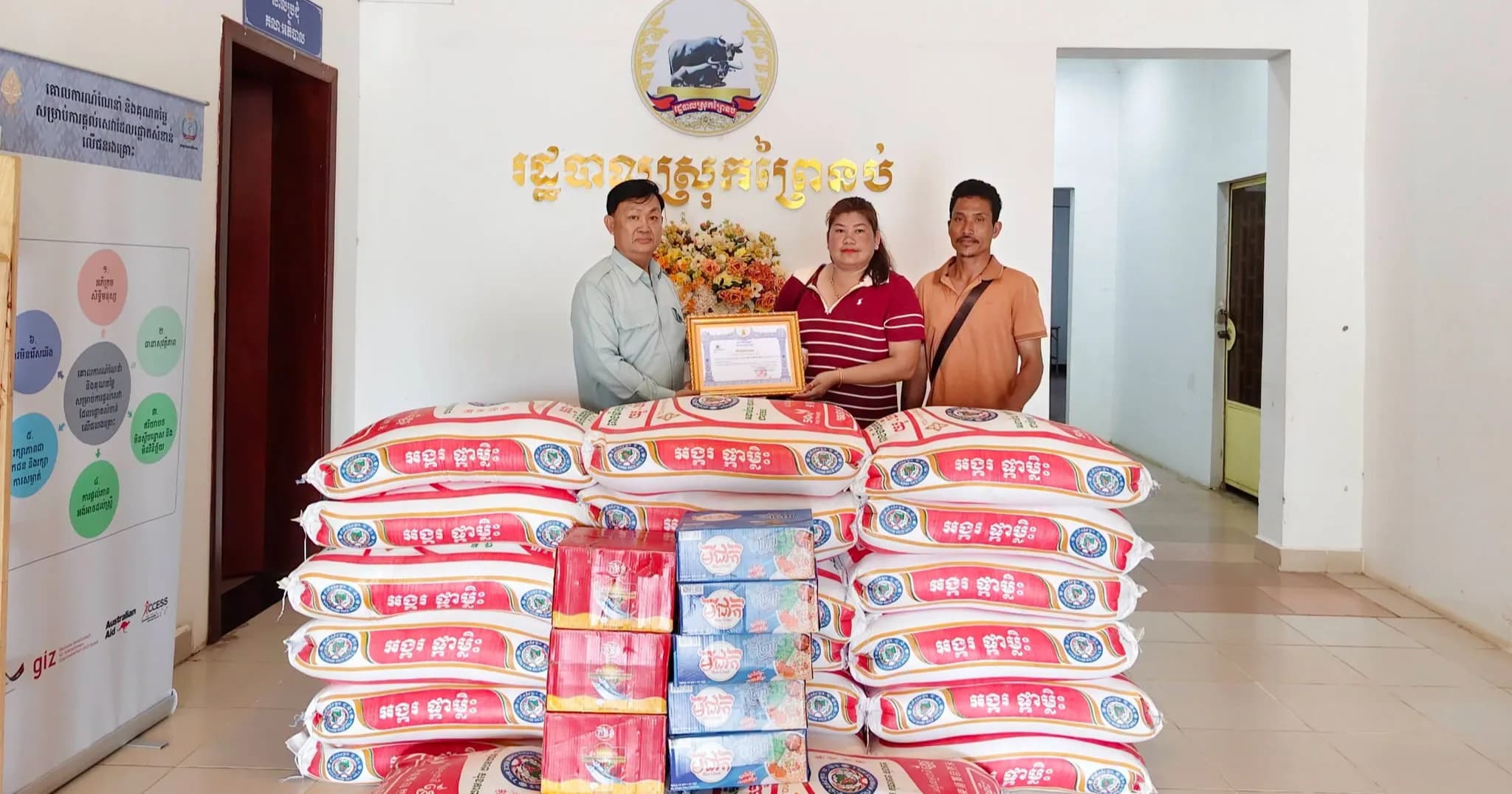 រដ្ឋបាលស្រុកព្រៃនប់ ថ្លែងអំណរគុណដល់ លោកស្រី ឈាង វ៉ាន់នី និងស្វាមី ដែលបានឧបត្ថម្ភអំណោយមនុស្សធម៌ជួយដល់រដ្ឋបាលស្រុក